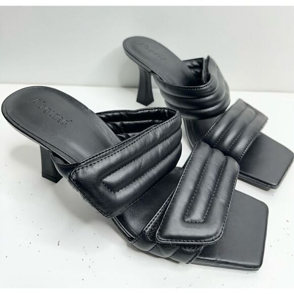 Abound Sandals Womens Size 7 Qarly Heeled Black Square Toe Slip On Open Toe Heel - Picture 1 of 9